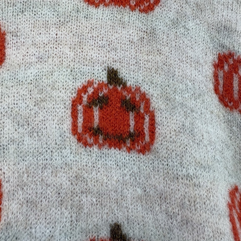 Vince Camuto Sweater Womens L Beige Pumpkin Print Fall Fest Holiday Knit Comfy - Picture 6 of 16